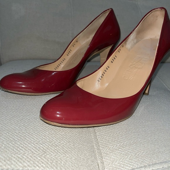 Salvatore Ferragamo Shoes - Salvatore Ferragamo Women’s Patent Leather Ruby Red Almond Toe Pumps US 9.5 M